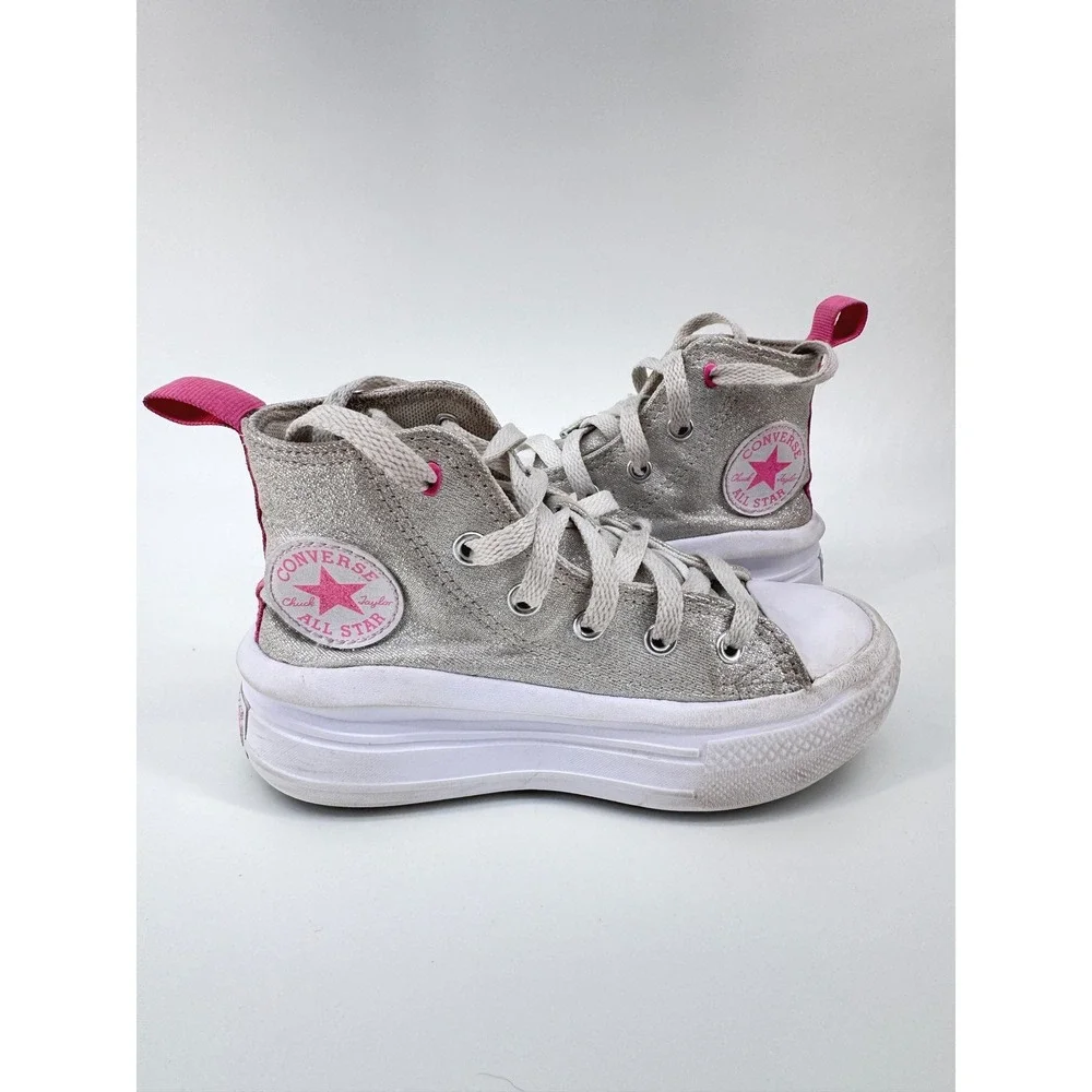 Converse Chuck Taylor All Star Move Kids 10 Silver Glitter Platform Sneakers